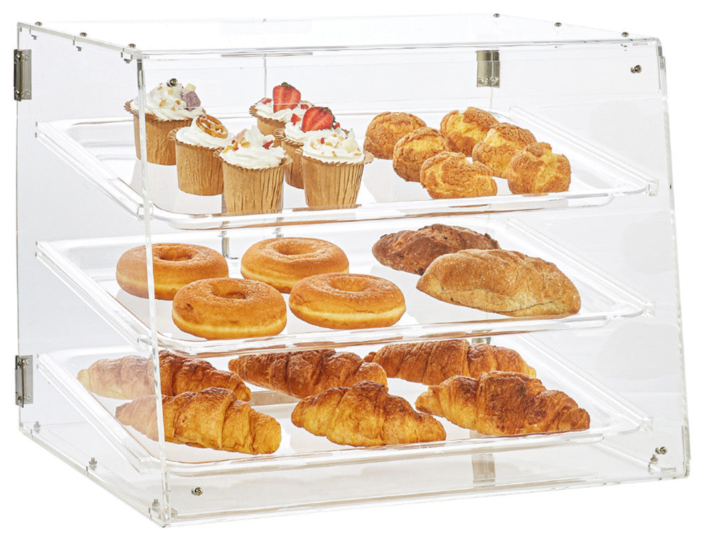 VEVOR 3-Tier Acrylic Bakery Display Case Countertop Donut Pastry Case Rear Door