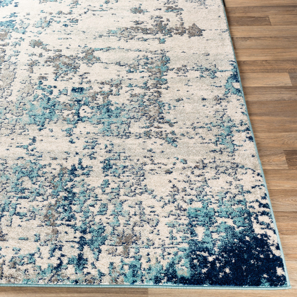 Surya Sunderland SUN-2300 10'x14' Rug, Navy/Aqua/Light Gray/White/Medium Gray