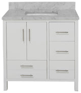 California 36" Bathroom Vanity, White, Carrara Marble