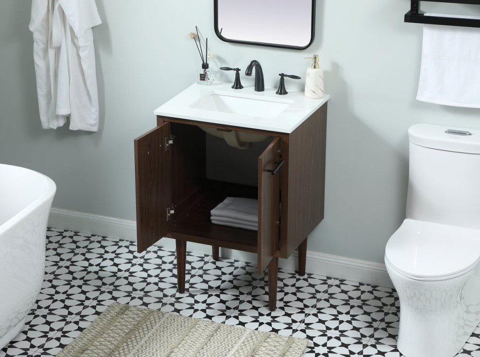 Home Living 19" Midcentury Modern Walnut-Light Bathroom Vanity