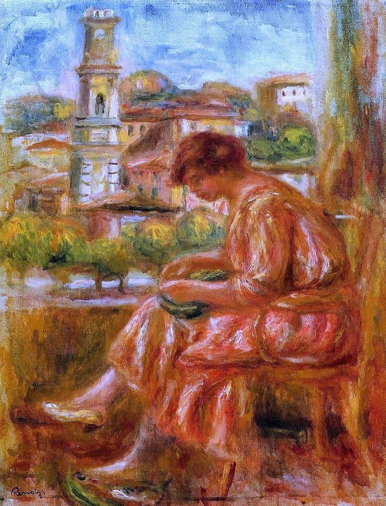 Pierre Auguste Renoir Woman at the Window with a View of Nice Wrapped Canvas