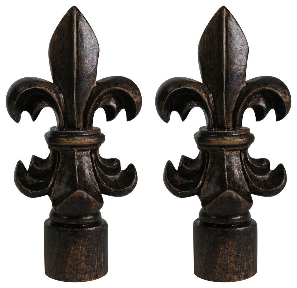 Fleur de Lis Lamp Finial, 3" Tall, Antique Bronze, Set of 2