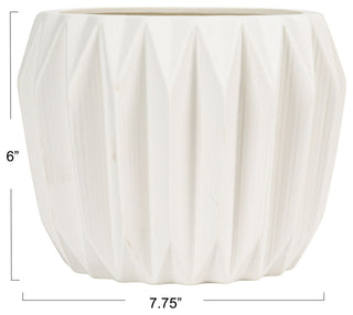 Round Gray Fluted Ceramic Flower Pot, White
