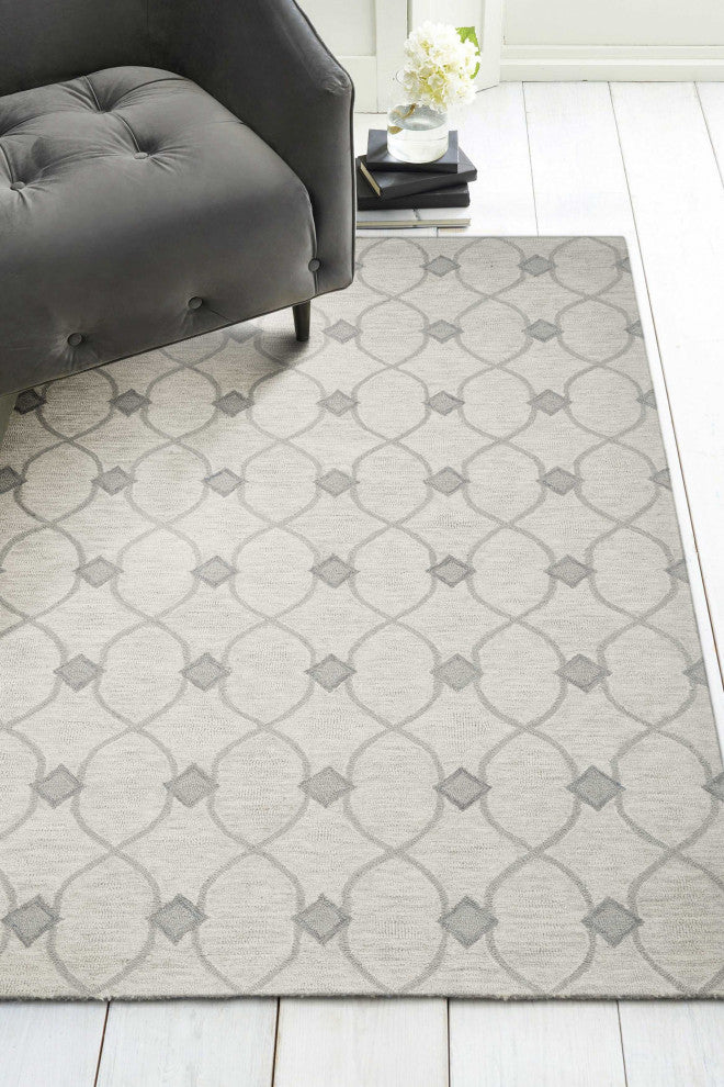 HomeRoots 8'x10' Ivory Hand Tufted Ogee Indoor Area Rug