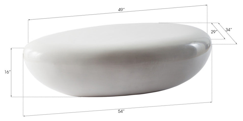 River Stone Cocktail Table Gel Coat, White, Large