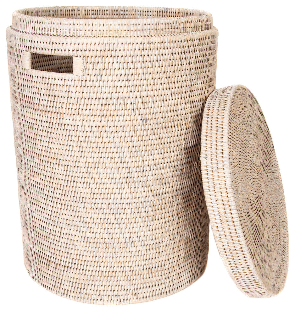 Artifacts Rattan™ Round Hamper With Lid, White Wash