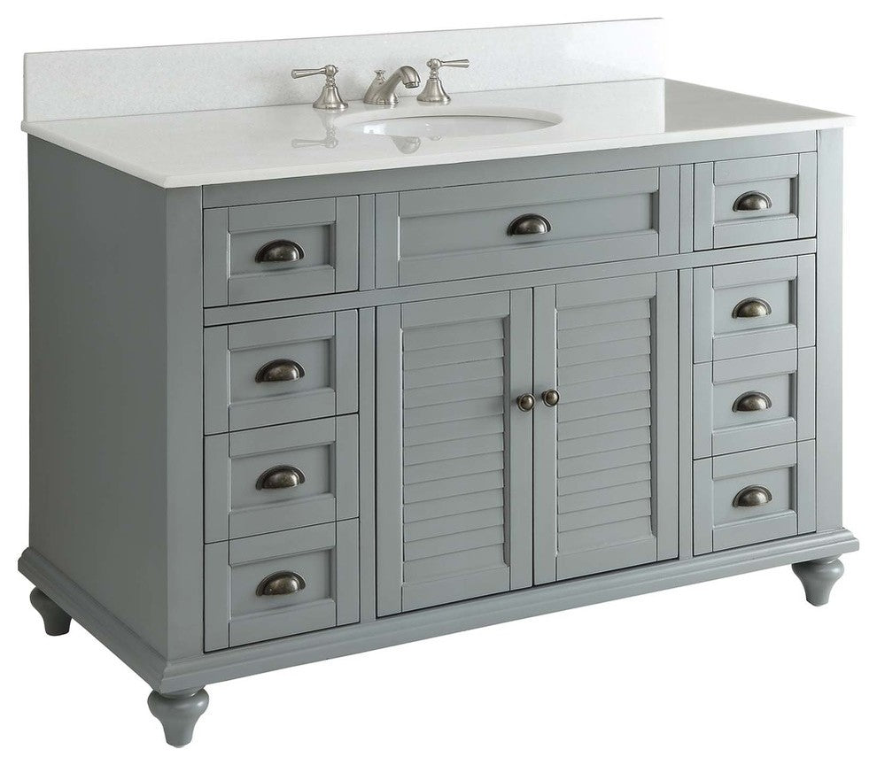 49" Cottage-Style Gray Glennville Bathroom Vanity Cabinet Set