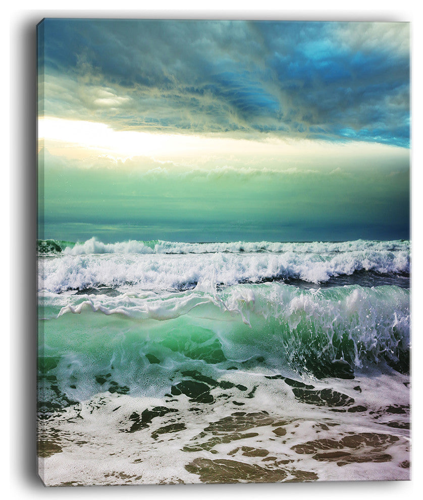"Green Foaming Waves and Blue Sky" Seashore Canvas Print, 12"x20"