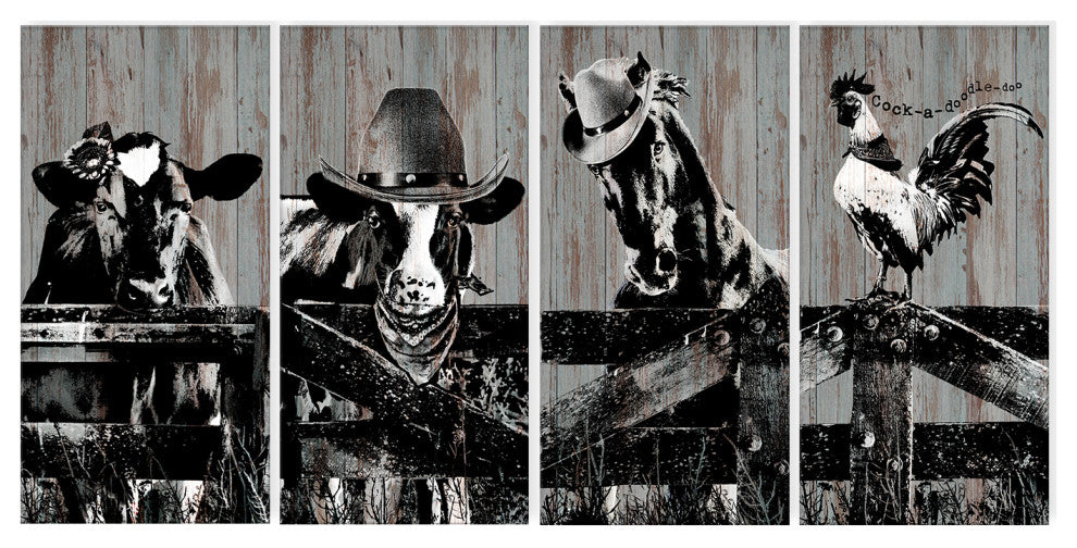 On the Fence'' Farmhouse Animal 4-Piece Wrapped Canvas Wall Art Set