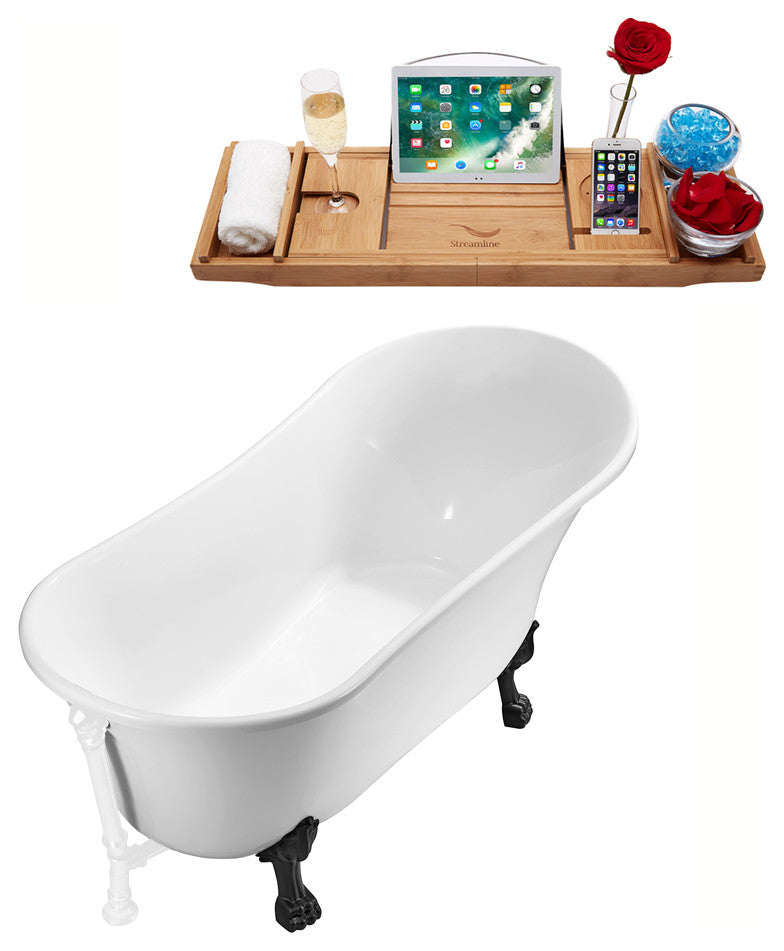 55" Streamline N343BL-WH Clawfoot Tub and Tray With External Drain