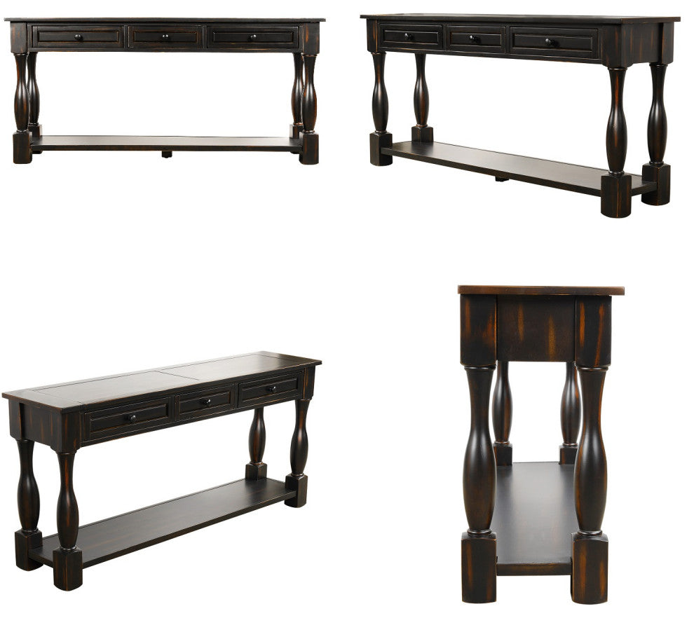 Black 64" Console Table With Drawers and Shelf