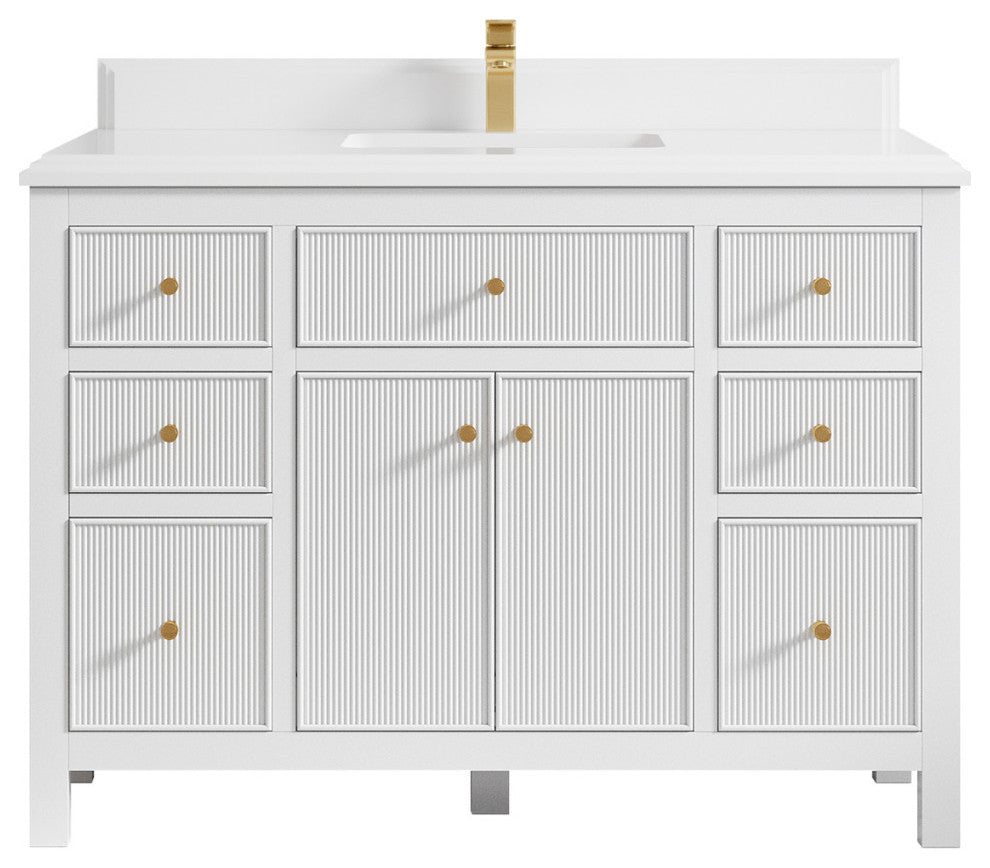 Sonoma 48 Single Sink Reeded Bath Vanity in White 1.5" White Quartz