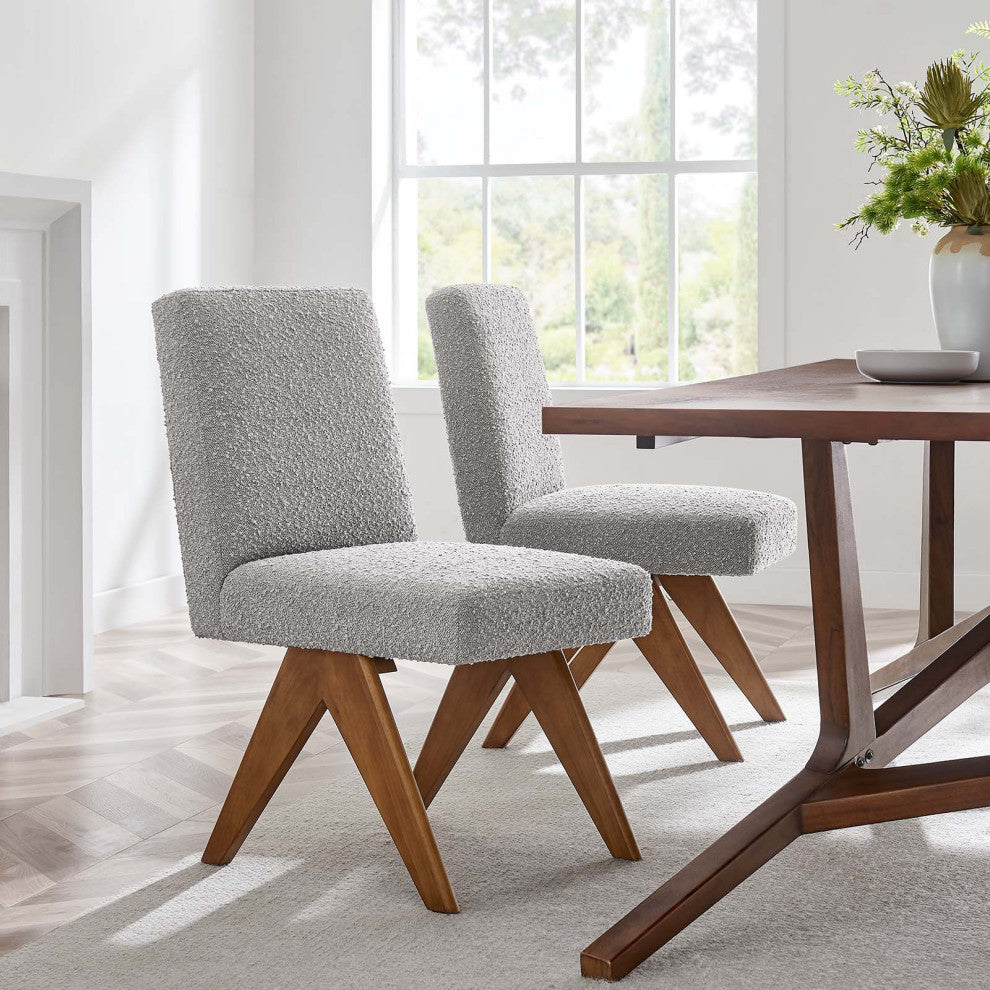 Lyra Boucle Fabric Dining Room Side Chair, Set of 2, Light Gray