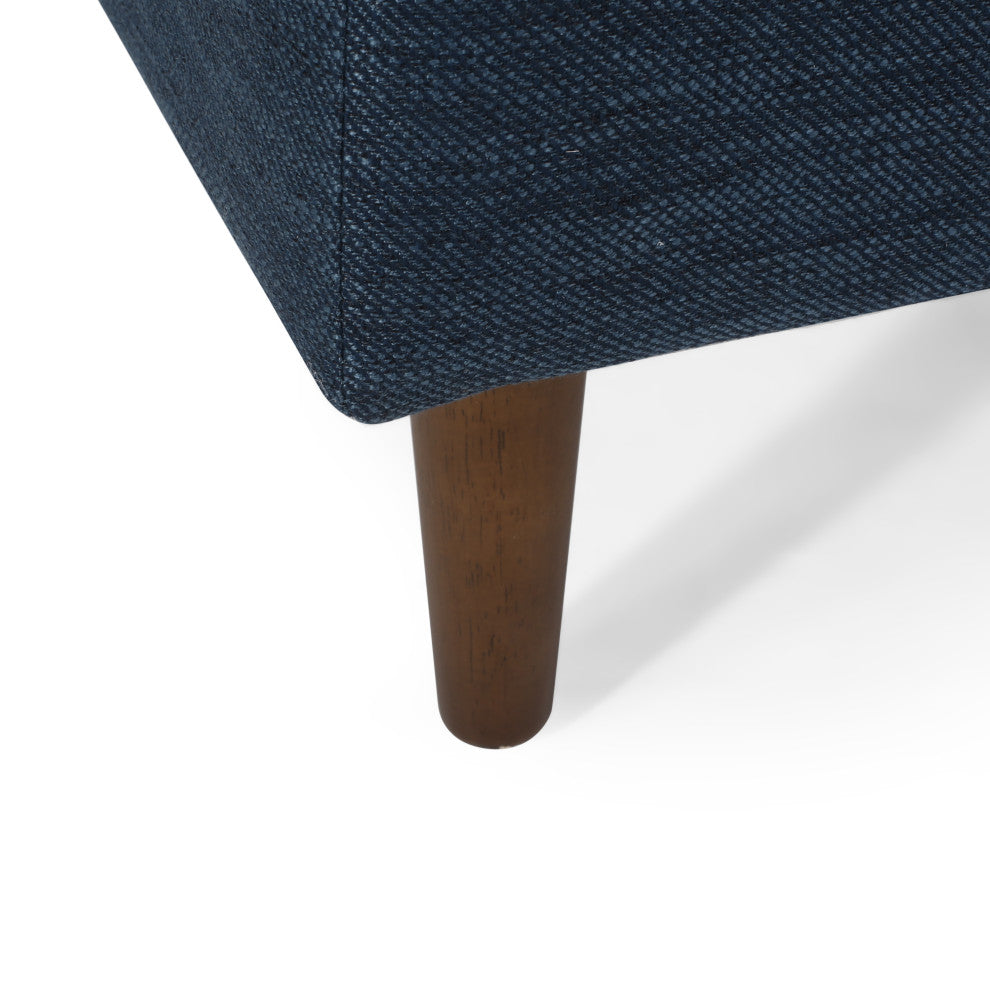 Holmwood Mid Century Modern Fabric Tufted Chaise Lounge With Bolster Pillow, Navy Blue/Natural Walnut