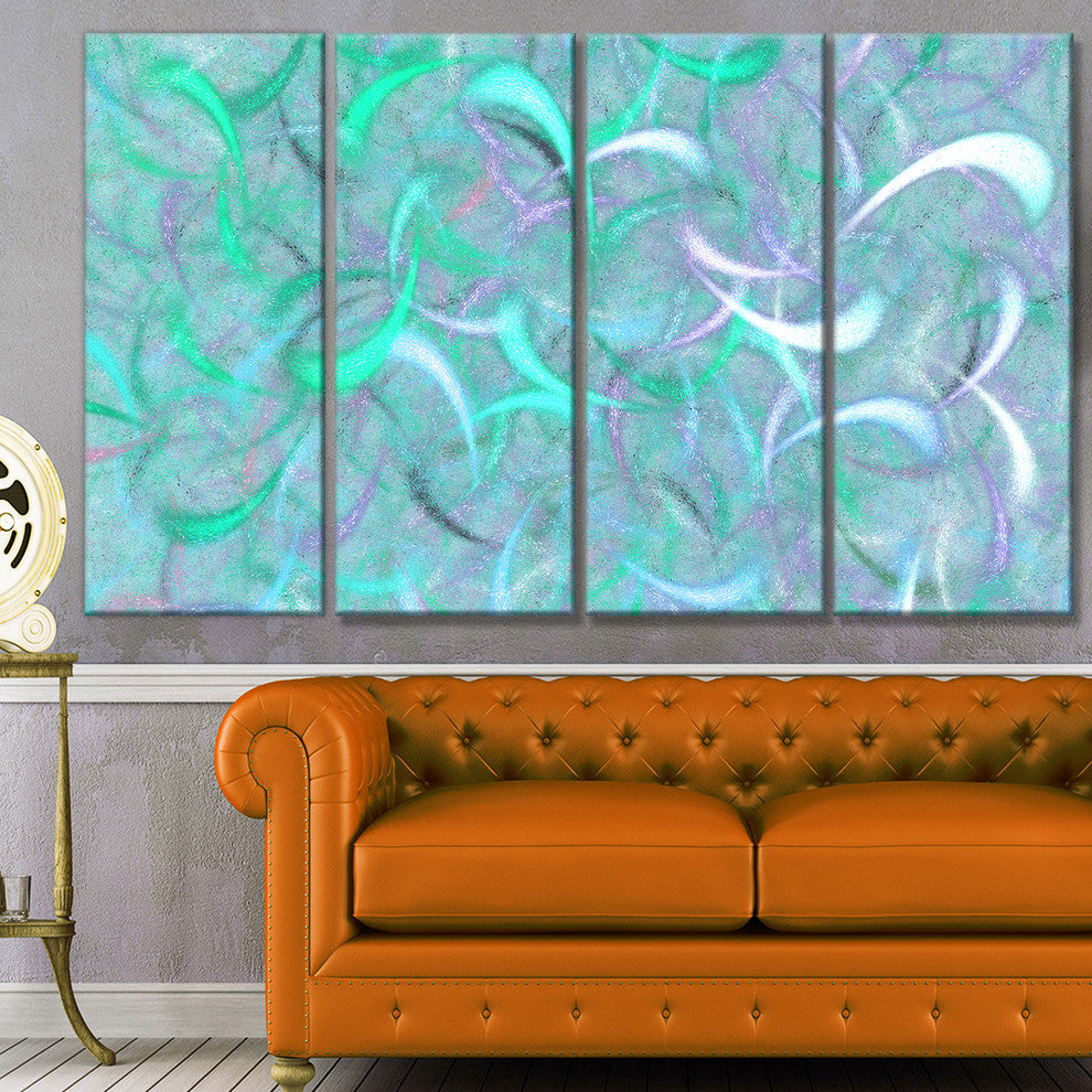 Blue Watercolor Fractal Pattern, Abstract Art on Canvas, 48"x28", 4 Panels