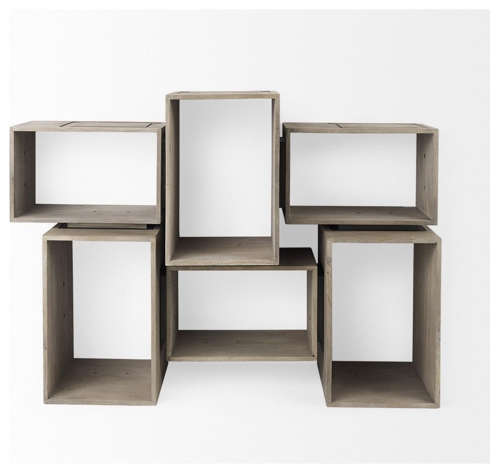 Set of Two Rustic Light Gray Brown Cube Box Shelves