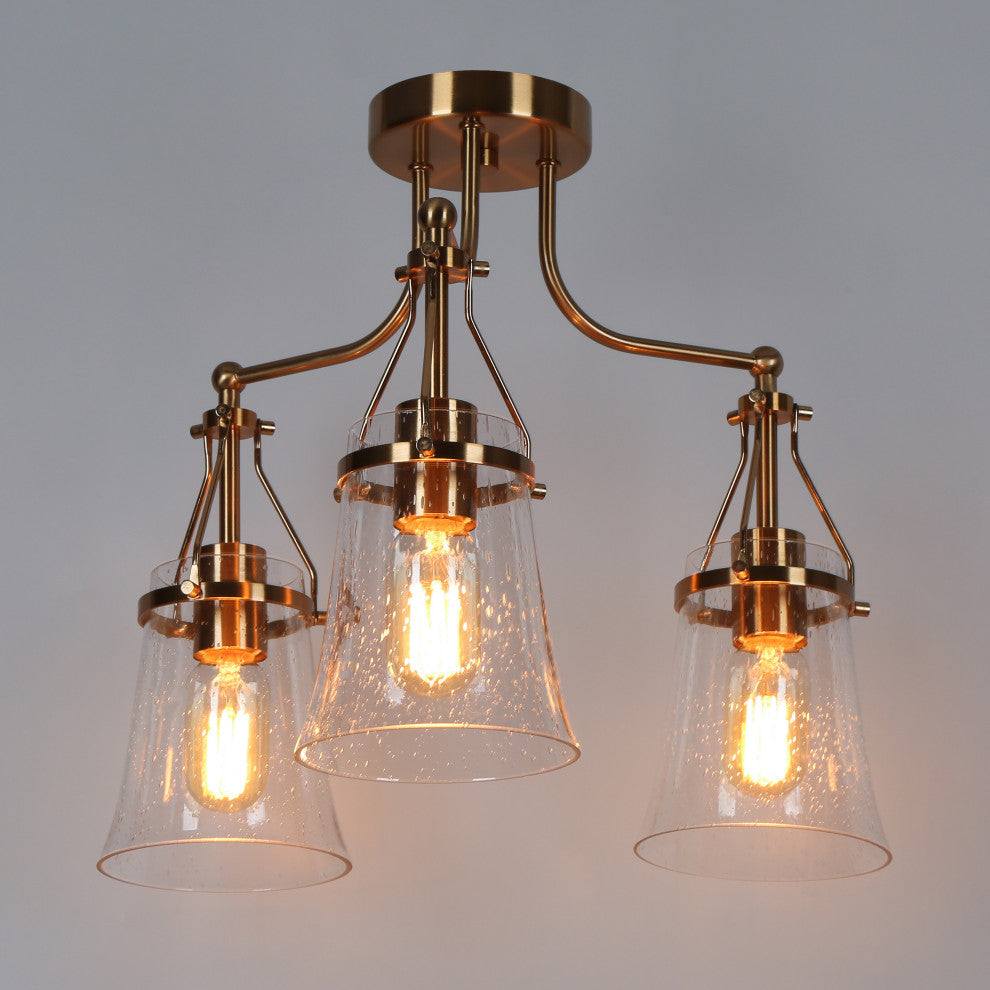 LNC Polished Gold Modern Seeded-Glass Semi-flush Mount Light, 19" Width