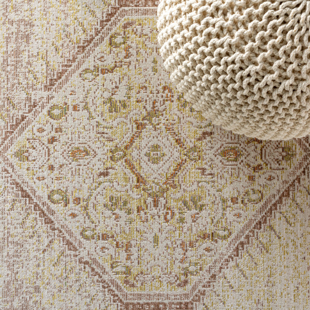 Lila Modern Tribal Medallion Area Rug, Ivory, 4 X 6