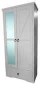 Farmhouse Solid Wood Armoire Wardrobe With Mirror, Bright White