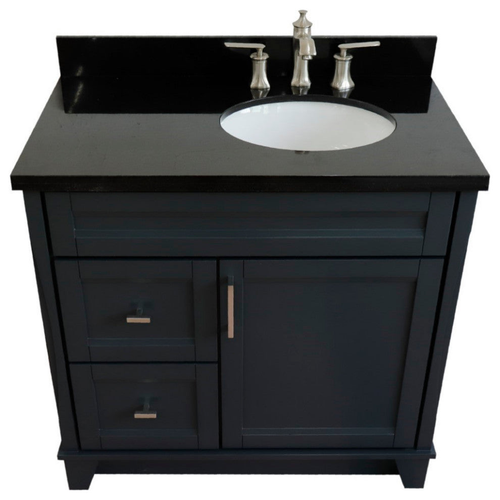37" Single Sink Vanity, Dark Gray Finish With Black Galaxy Granite