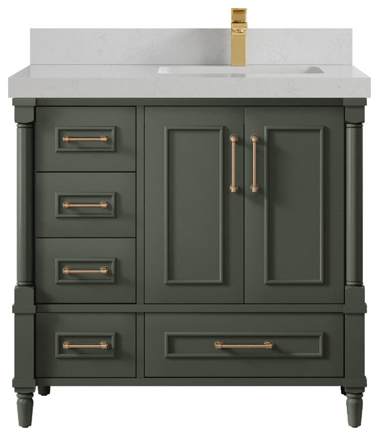 Aberdeen 36 Right Offset Bath Vanity in Pewter Green 2" Carrara Quartz