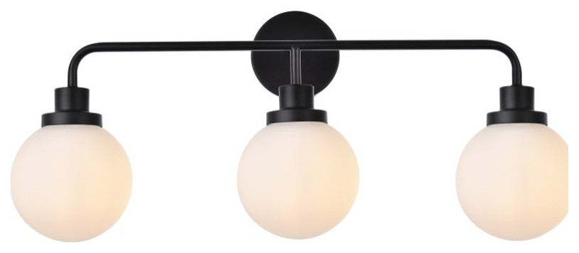 Helen 3-Light Bath Sconce, Black With Frosted Shade