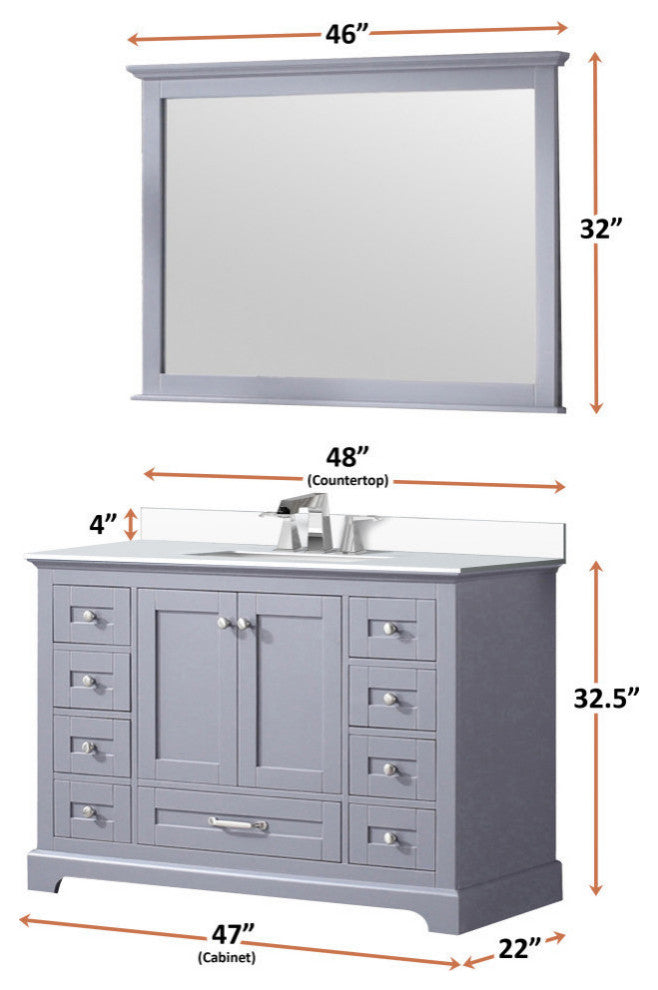 Dukes 48" Dark Grey Single Square Sink Vanity with Quartz Top, With Mirror