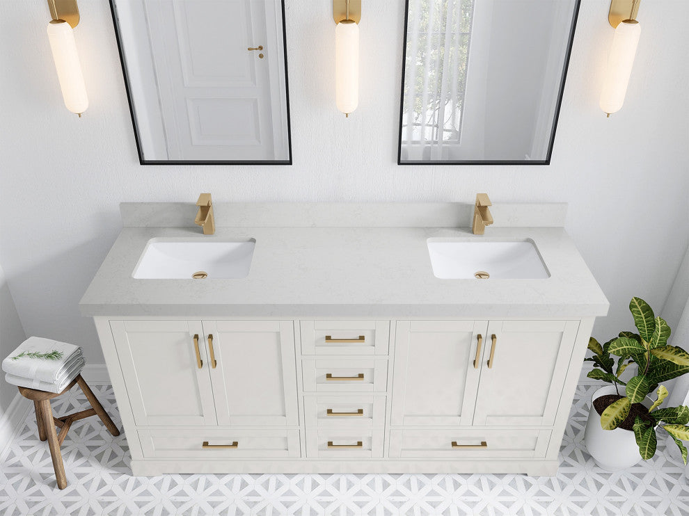 Boston 72" Double Sink Bath Vanity in Alabaster 2" Carrara Quartz