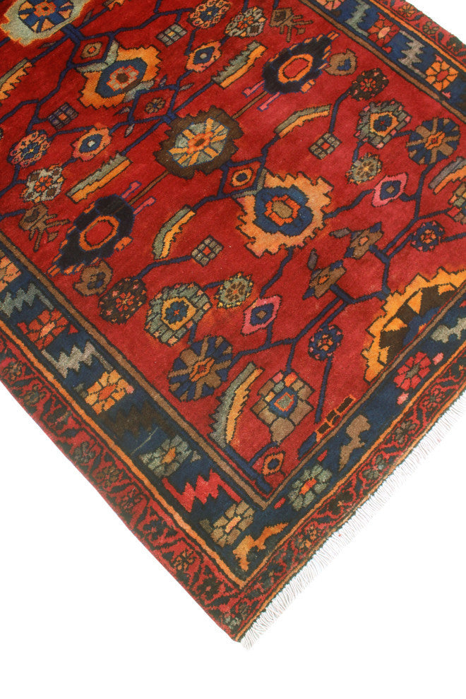 Fine Vintage Distressed Sahba Rust/Navy Runner, 4'2x11'4