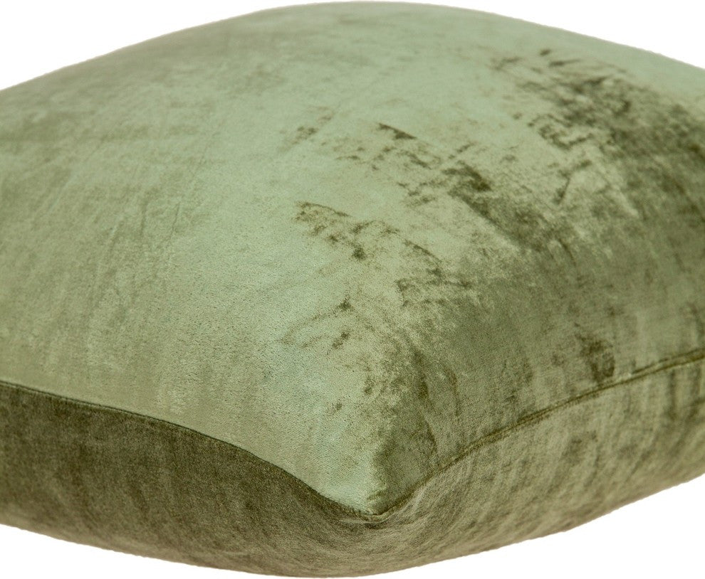 20" X 7" X 20" Transitional Olive Solid Pillow Cover With Poly Insert
