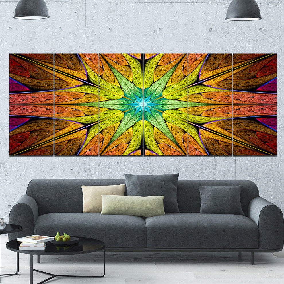 Extraordinary Fractal Yellow Design, Abstract Canvas Print, 70"x28", 6 Panels