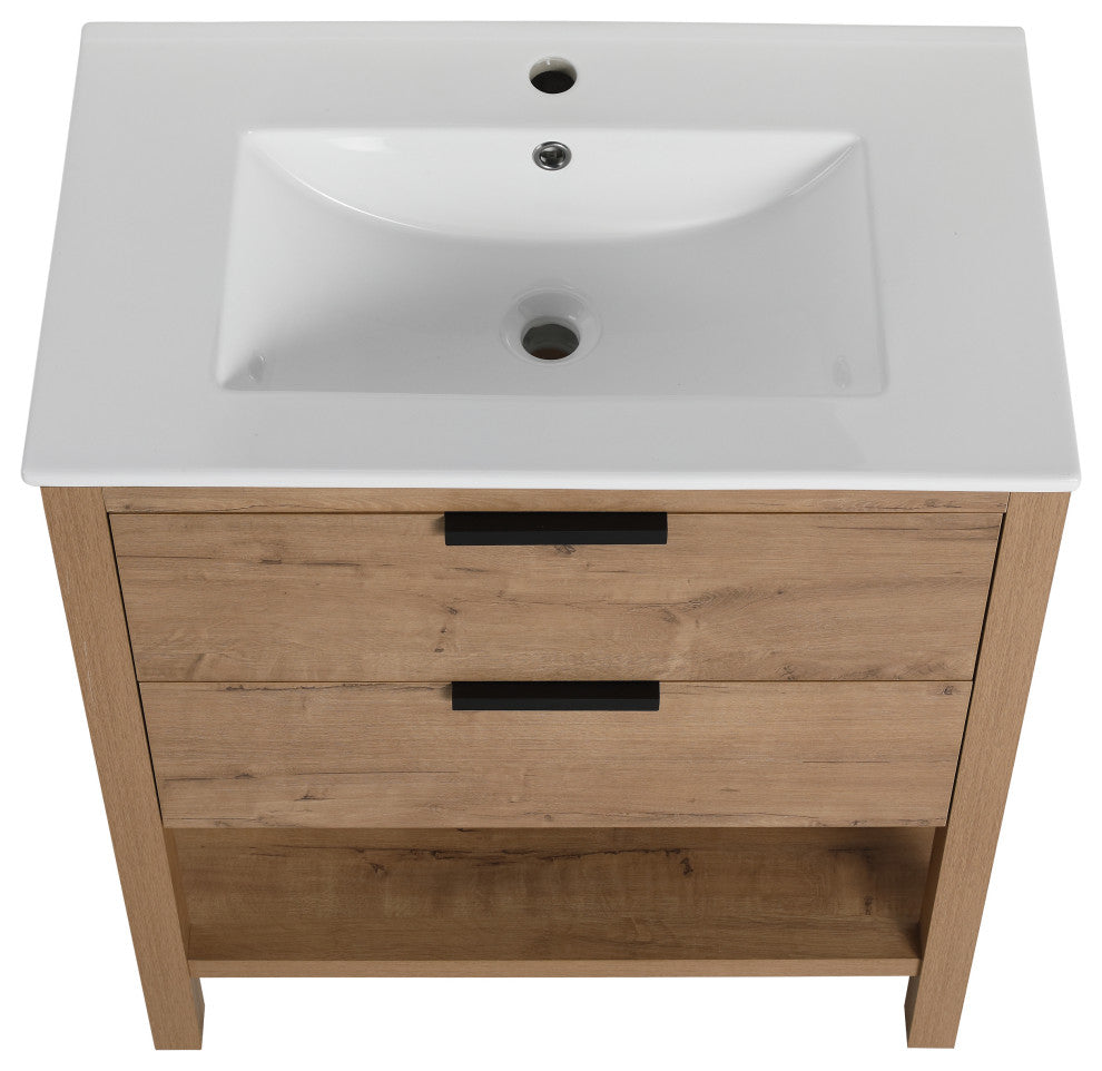 TATEUS Bathroom Vanity With Sink, Freestanding 2 Drawers 30 Inch