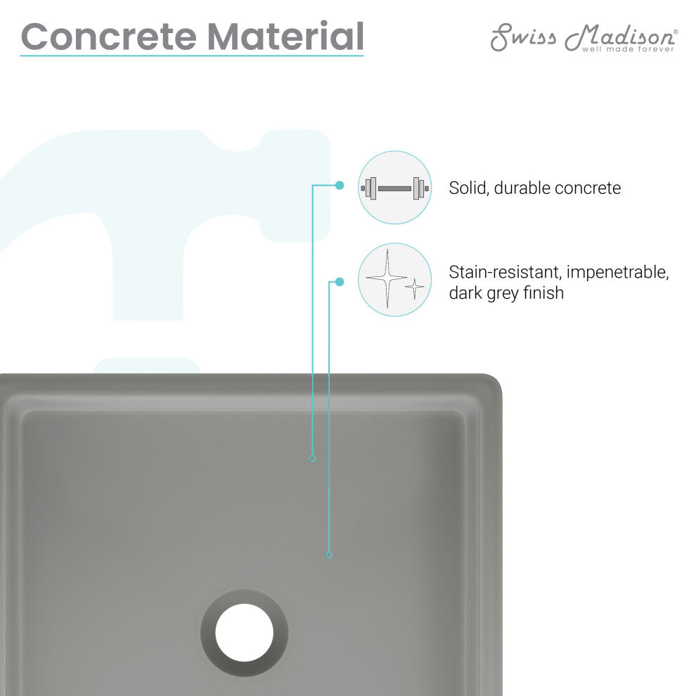 Lisse 15" Square Concrete Vessel Bathroom Sink, Dark Gray