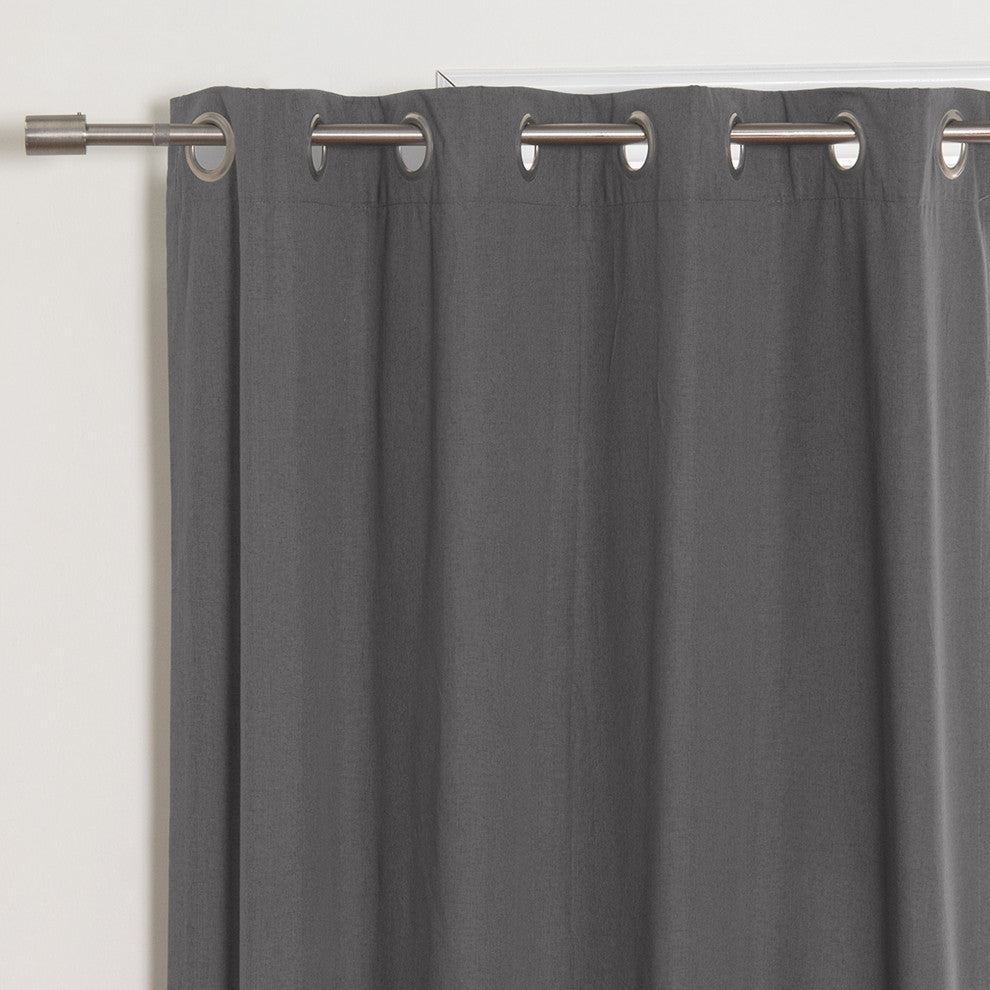 Linen Textured Grommet Thermal Total Blackout Curtains, Dark Gray, 52"x96"