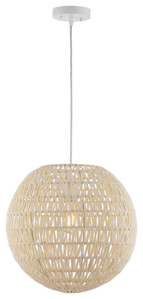 Luna 15.75" 1-Light Bohemian Modern Woven Rattan/Iron LED Pendant, Cream/White