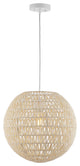 Luna 15.75" 1-Light Bohemian Modern Woven Rattan/Iron LED Pendant, Cream/White