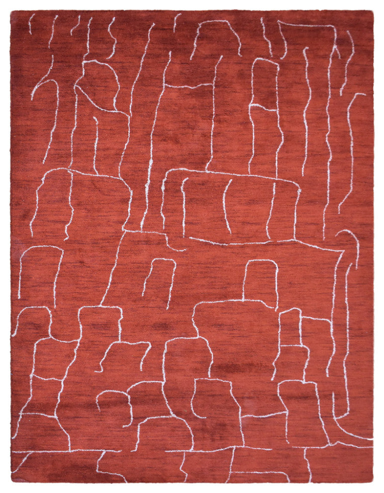 HAND KNOTTED LOOM SILK ECO-FRIENDLY RUG-6'x9',Rectangle,Red White,Contempor