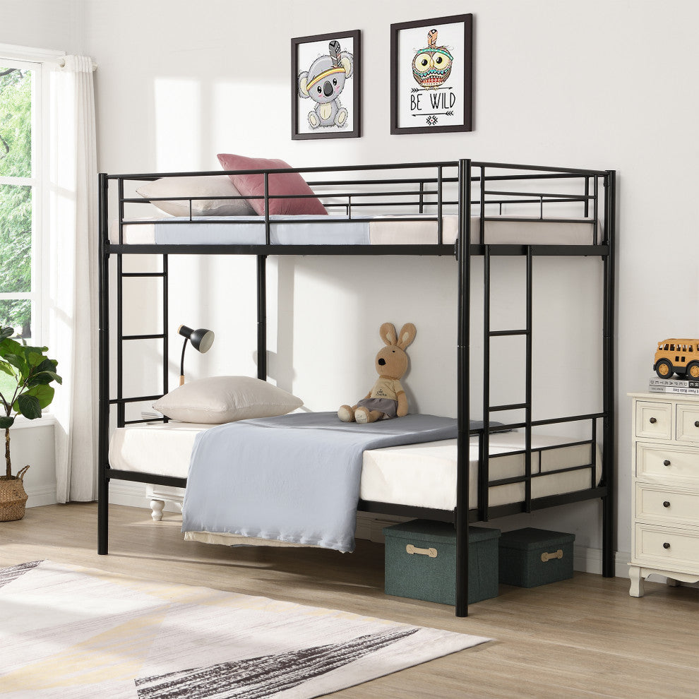 Gewnee Bunk Bed Twin Over Twin Size with 2 Ladders and Full-Length Guardrail