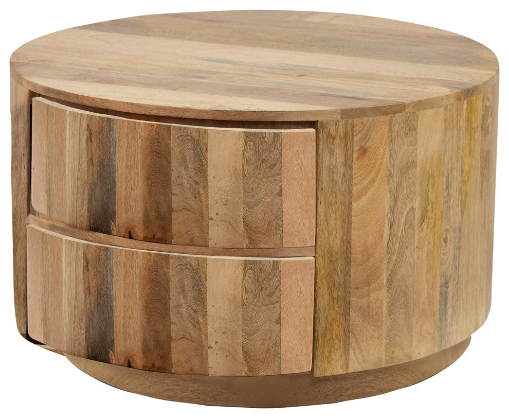 Christa 2-Drawer 30" Round Coffee Table, Natural Mango