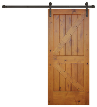 Prefinished Interior Knotty Alder K Panel V-Groove Barn Door, Bronze