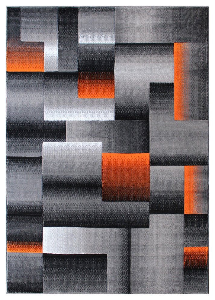 Angie Collection Rectangle 6' x 9' Blocked Area Rug, Orange