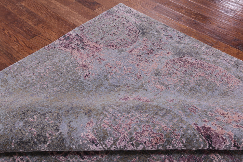 6' 6" X 9' 11" Wool and Silk Modern Handmade Rug Q9060