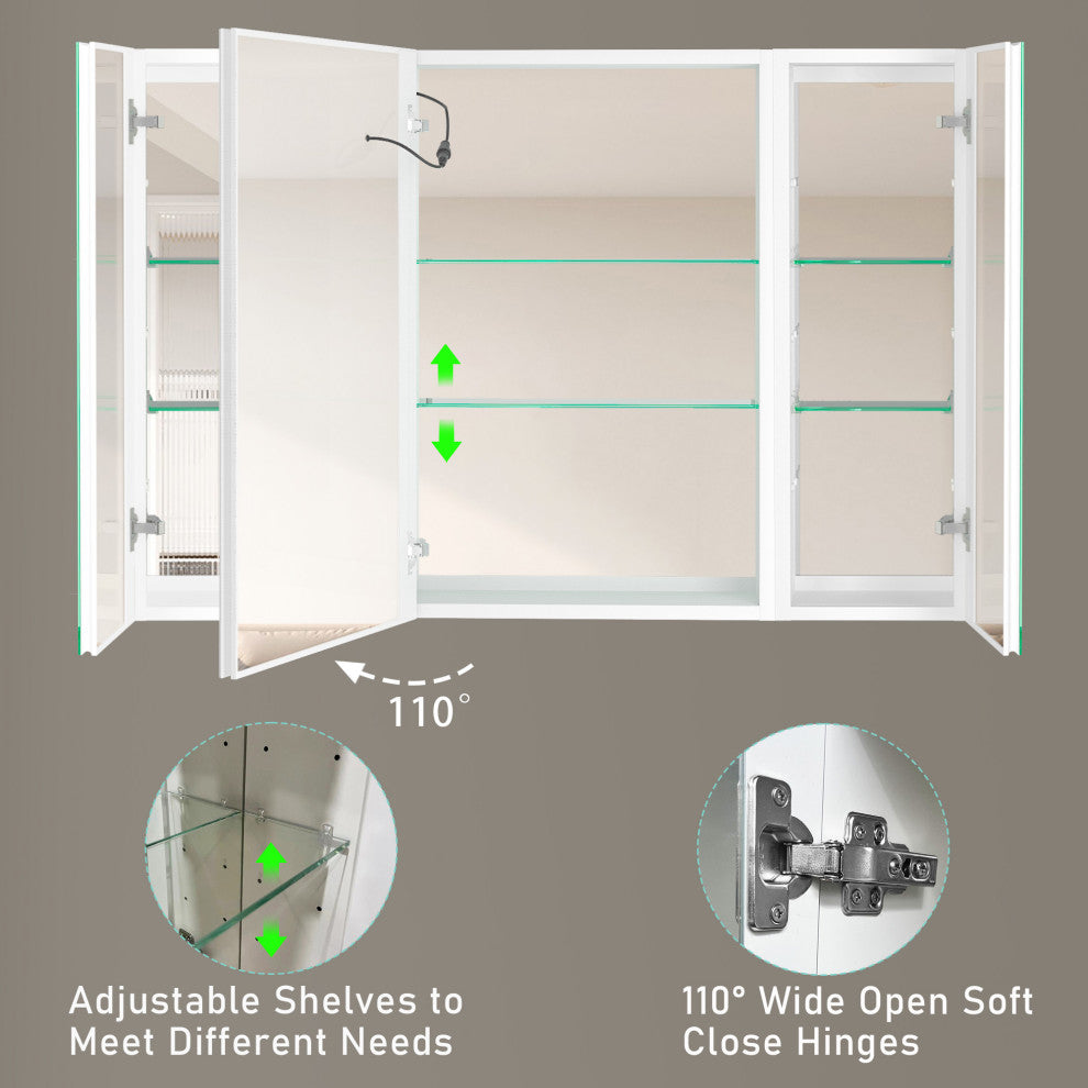 40 in.W x 30 in. H Aluminum Surface Mounted LED Medicine Cabinet with Mirrors