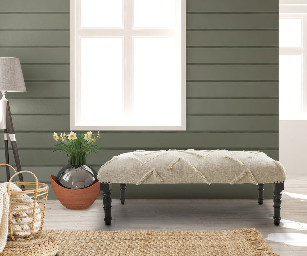 Overtufted Cream Indoor Bench, 47" Length