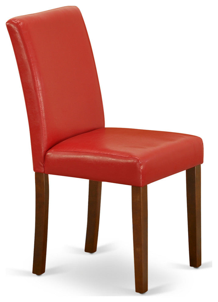 5-Piece Square 36" Table and 4-Parson Chair, Pu Leather Color Firebrick Red