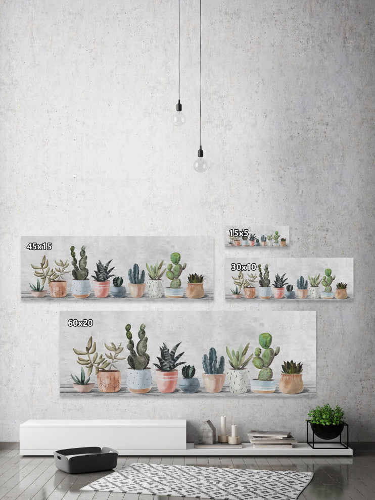 "Pots Lined Up" Painting Print on Wrapped Canvas, 30x10