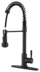 Single Handle Deck Mounted Spring Neck Pull Down Kitchen Faucet with Deckplate,