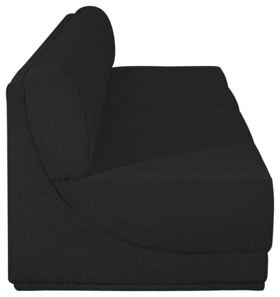 Ollie Black Boucle Fabric Straight Modular Sofa, Black, 4-Piece: 4 Armless Chair