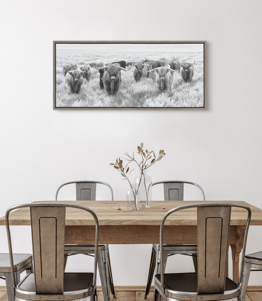 Sylvie Highland Cows Framed Canvas by The Creative Bunch Studio, Gray 18x40