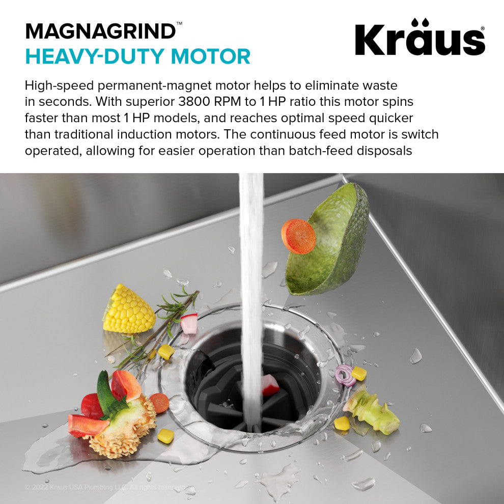 WasteMate Continuous Feed Garbage Disposal, 1 HP Motor for Kitchen Sink